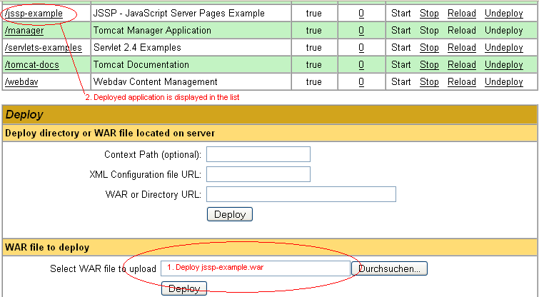 Tomcat jssp-example.war installation